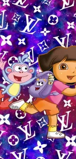 Cartoon duo on a colorful starry background wallpaper.