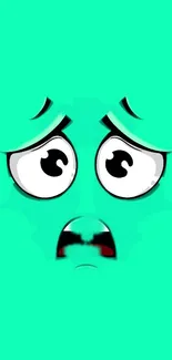 Teal background cartoon face with big eyes and fun expression on mobile wallpaper.