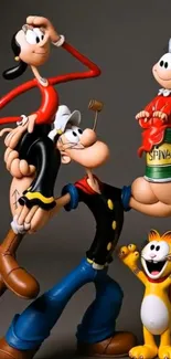 Cartoon characters in a playful family scene.