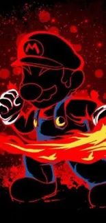 Cartoon character with flame art in red and black wallpaper.