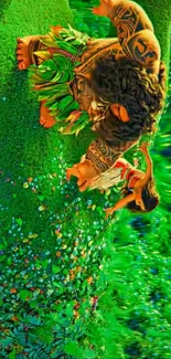 Two animated characters on a vibrant green tree.