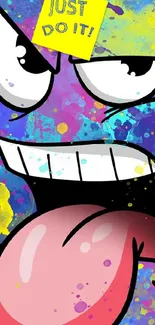 Vibrant and playful graffiti cartoon wallpaper with colorful splashes and bold design.