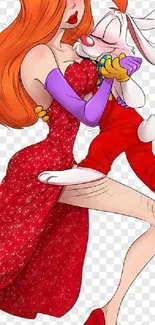 Vibrant cartoon character hugging a rabbit.