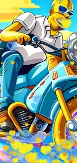 Cartoon motorbike ride vibrant colorful scene