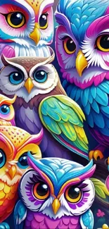 Colorful owl illustration wallpaper with vibrant hues.