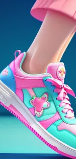 Vibrant sneakers in colorful cartoon style mobile wallpaper.