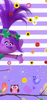 Purple troll cartoon wallpaper with playful design.