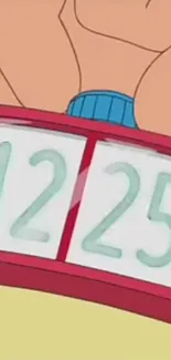 Cartoon style stopwatch showing time.