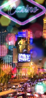 Vibrant Las Vegas casino night wallpaper with neon lights and cityscape.