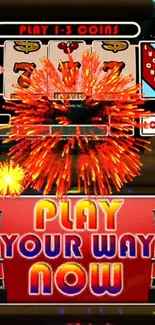 Colorful slot machine with fireworks.