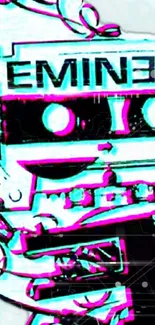Neon pink and black cassette art mobile wallpaper.