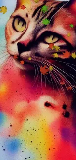 Abstract cat art with vibrant colors.