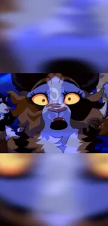 Vibrant animated cat scene featuring expressive characters in blue tones.