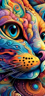 Colorful abstract cat art wallpaper with vibrant design.