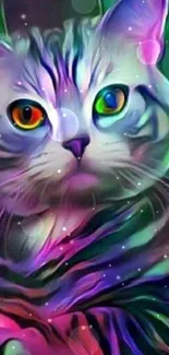 Vibrant artistic wallpaper of a neon-colored cat.