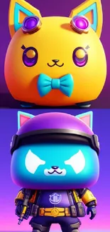 Bright and colorful cartoon cat characters on a vibrant mobile wallpaper.