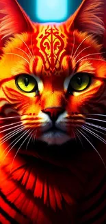 Vibrant cat fantasy wallpaper with glowing details and intricate patterns.