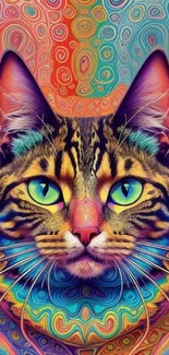 Psychedelic cat art with vibrant colors.