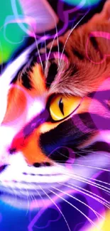 Abstract colorful portrait of a cat with vibrant hues.