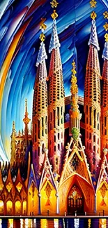 Vibrant cathedral artwork with rich colors and intricate design.