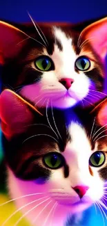 Two vibrant cats with colorful background.