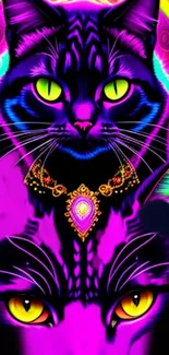 Neon cat art wallpaper with vibrant colors and glowing details.