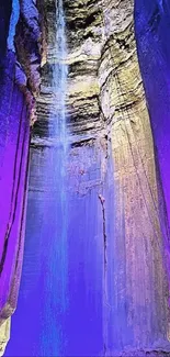 Vibrant blue and purple cave adventure wallpaper.