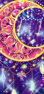 Vibrant celestial moon wallpaper with galaxy background