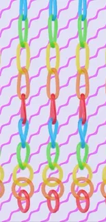 Colorful chain pattern with wavy pink lines.
