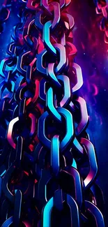 Neon glowing chains in vibrant blue and red hues.