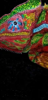 Vibrant and colorful chameleon art wallpaper with intricate details.