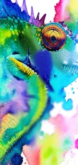 Vibrant chameleon artwork in bright colors for phone wallpaper.