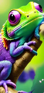 Vibrant chameleon on branch mobile wallpaper.