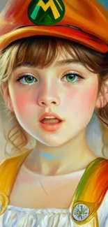 Colorful portrait of a young character with a red cap and bright green eyes.