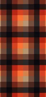 Vibrant orange and black checkered mobile phone wallpaper.