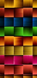 Vibrant checkered phone wallpaper with colorful brushed squares.