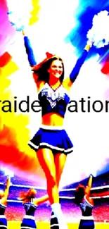 Cheerleader in vibrant colors at a stadium, energizing the scene.