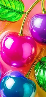Vibrant cherry-themed mobile wallpaper with bold colors and glossy texture.