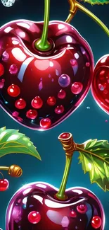 Vibrant cherry graphic art wallpaper.