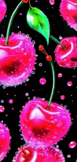 Bright and colorful cherry wallpaper with a dark background.