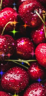 Vibrant cherry wallpaper with sparkles and red color.