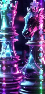 Chess King and Knight with Neon Colors