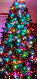 Colorful Christmas tree with vibrant lights.