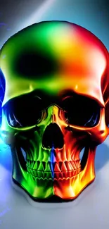 Vibrant rainbow chrome skull wallpaper image.