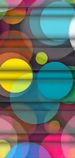 Vibrant abstract wallpaper with colorful circles on a dark backdrop.