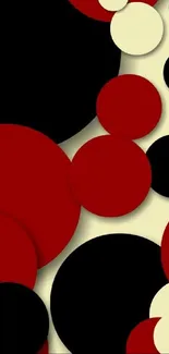 Vibrant abstract circles in red, black, and cream on a phone wallpaper.