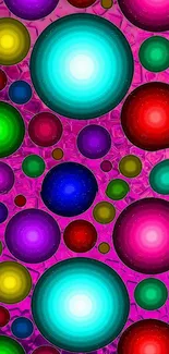 Colorful bubble pattern with vibrant orbs on a pink background.