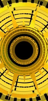 Bold yellow and black circular geometric art wallpaper.