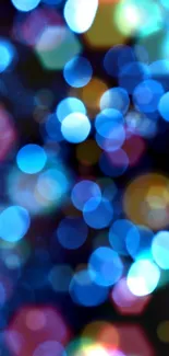 Vibrant bokeh wallpaper with blue and colorful circles on a digital background.