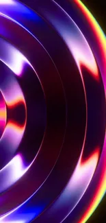 Abstract wallpaper with circular neon waves in vibrant colors.